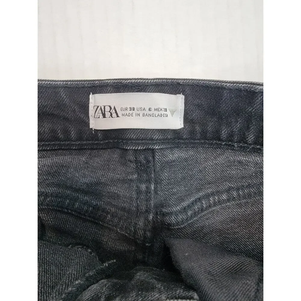 ZARA Denim Shorts Womens Size 6 Cut-off High Rise Stretch Charcoal Gray